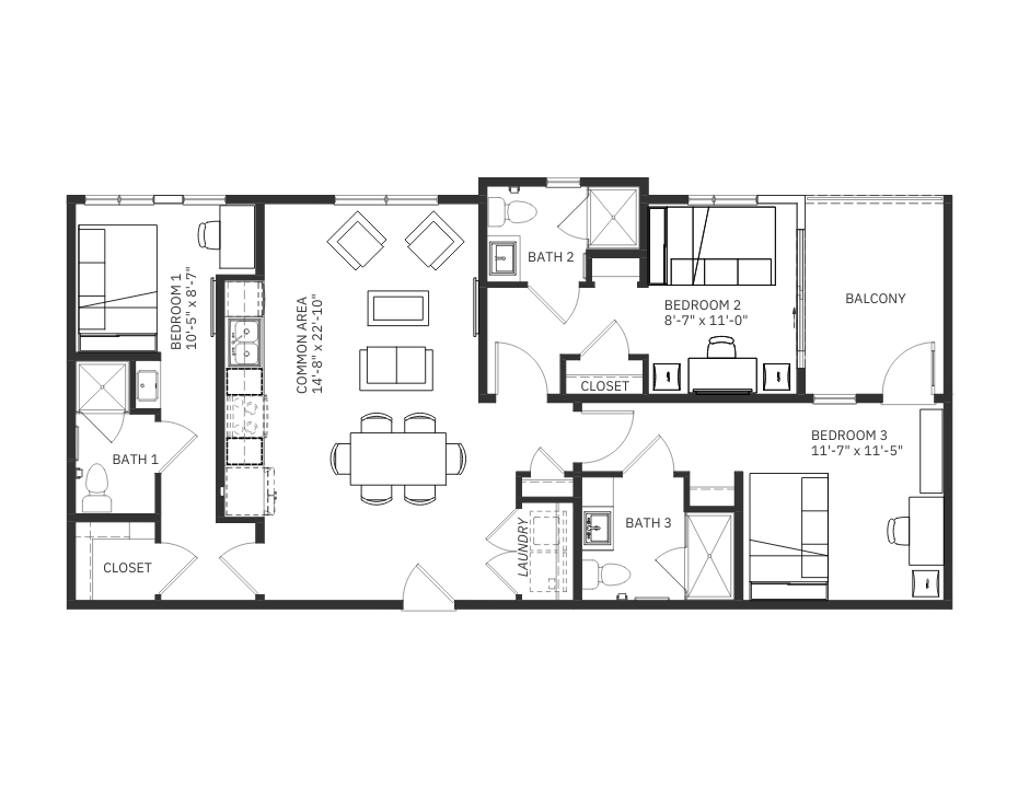 C2 C2.1 3 Bed 3 Bath 1,125 SQFT