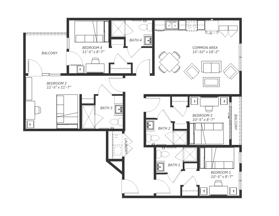 D2 4 Bed 4 Bath 1,393 SQFT