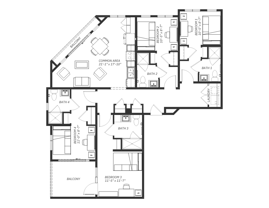 D3 4 Bed 4 Bath 1,416 SQFT